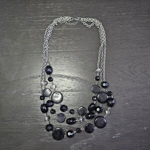 Statement Multi-Layer Necklace Black & Silver Beaded Chunky Fashion Jewelry